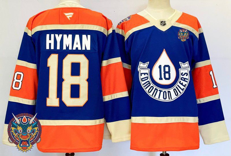 Men Edmonton Oilers 18 Hyman Blue Fanatics 2025 NHL Jersey style 8